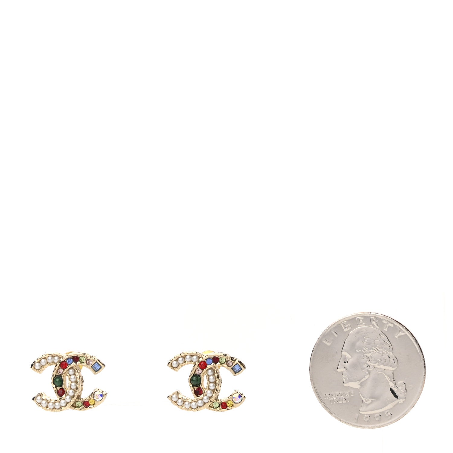 Chanel Pearl Crystal CC Earrings Gold Multicolor 2 of 5