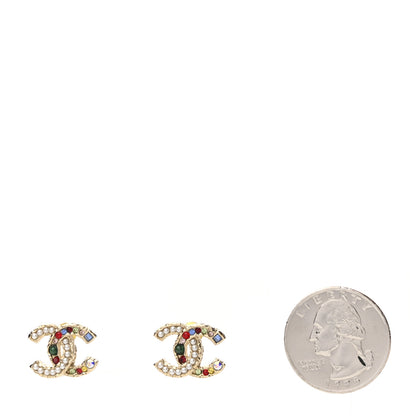 Chanel Pearl Crystal CC Earrings Gold Multicolor 2 of 5