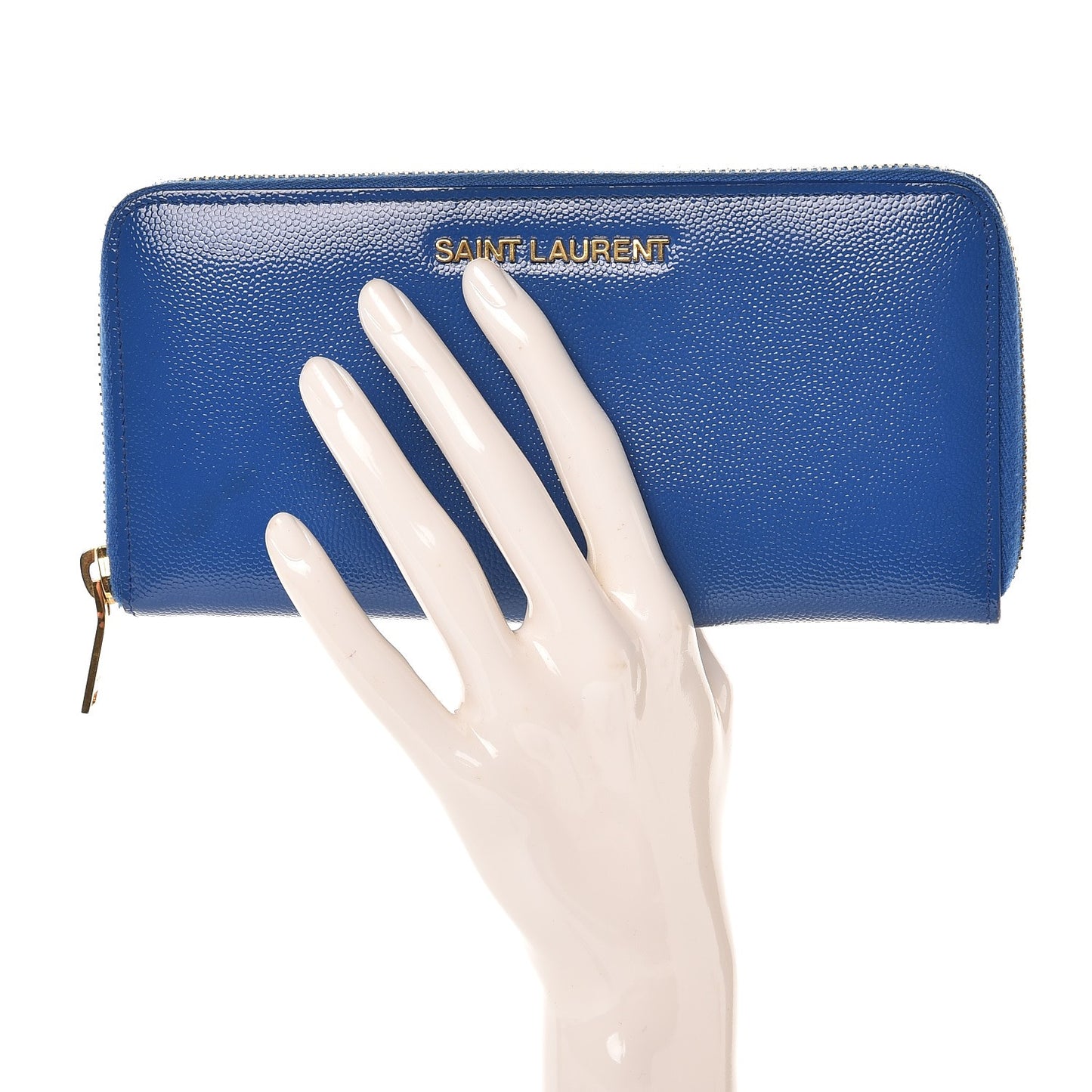 Patent Grain De Poudre Classic Letters Zip Around Wallet Royal Blue