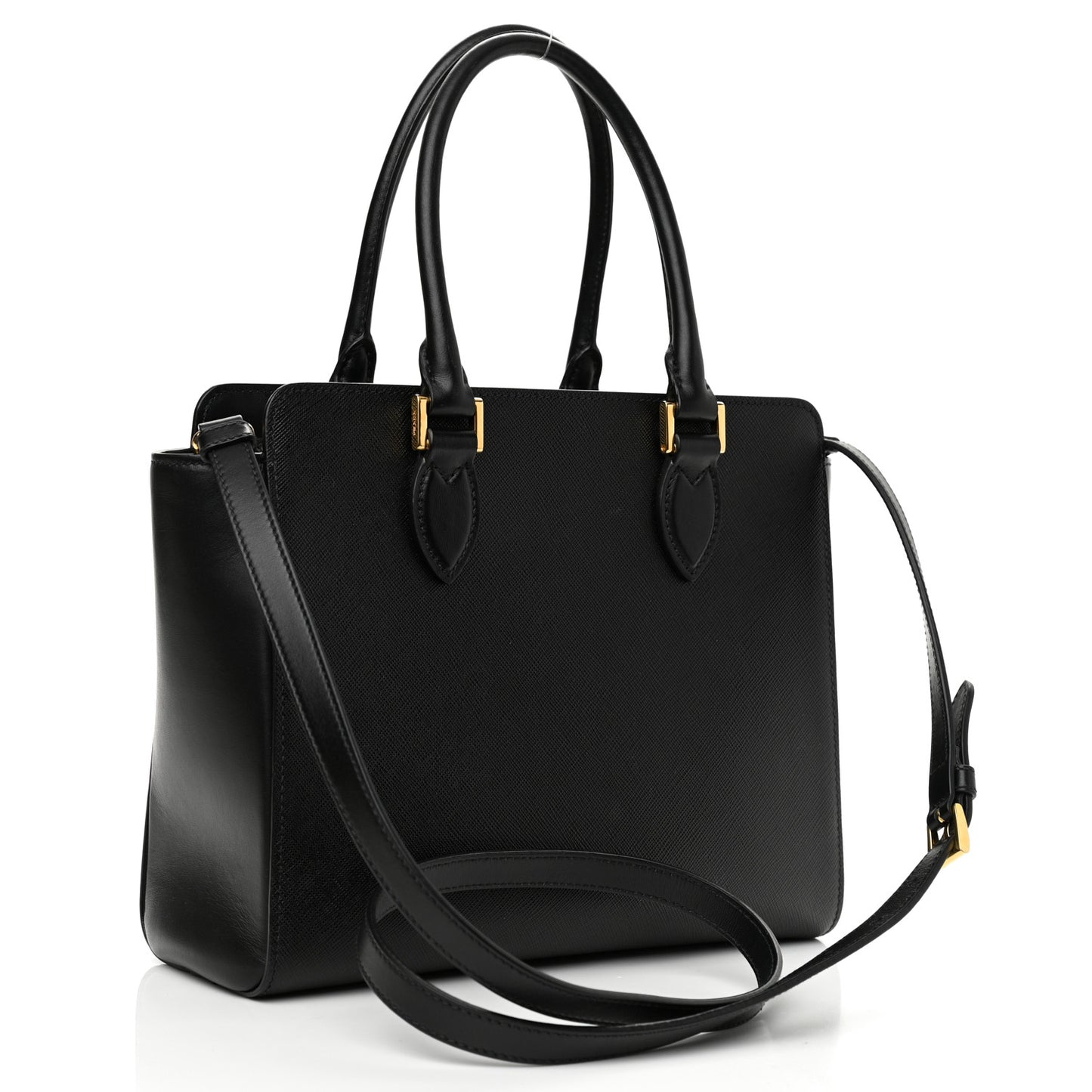 Saffiano Soft Calfskin Small Zippered Tote Black
