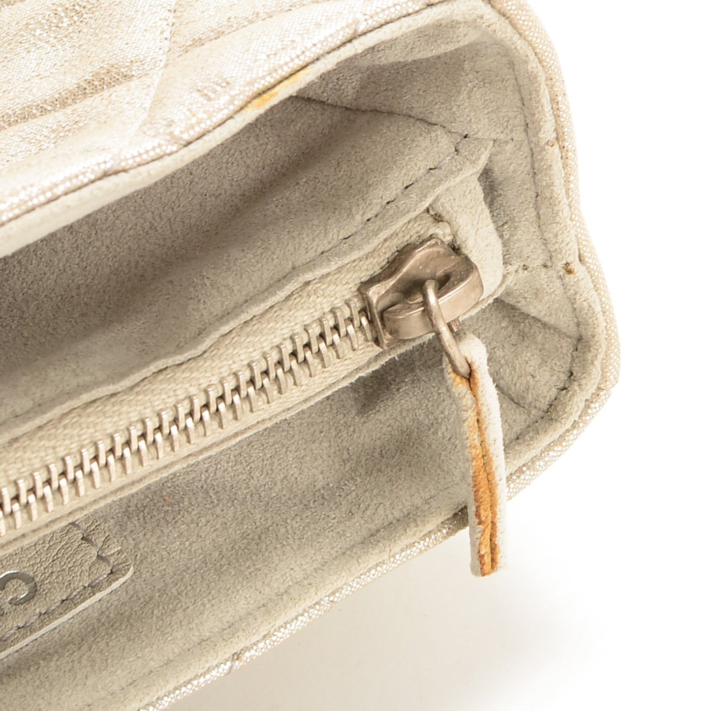 Iridescent Calfskin Quilted Mini Phone Holder Clutch Silver