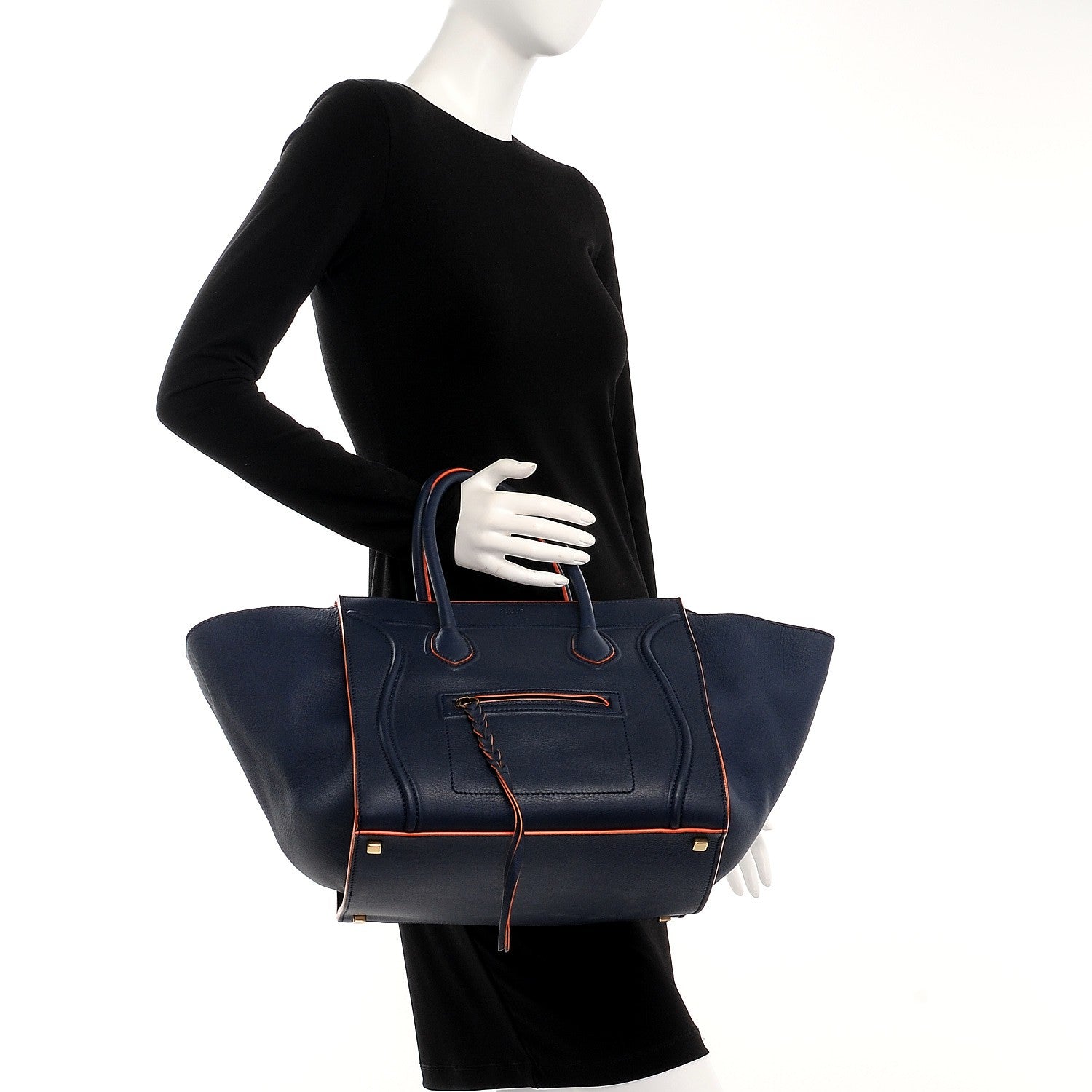 Celine Supple Calfskin Large Phantom Luggage Navy Blue Orange 2 of 13