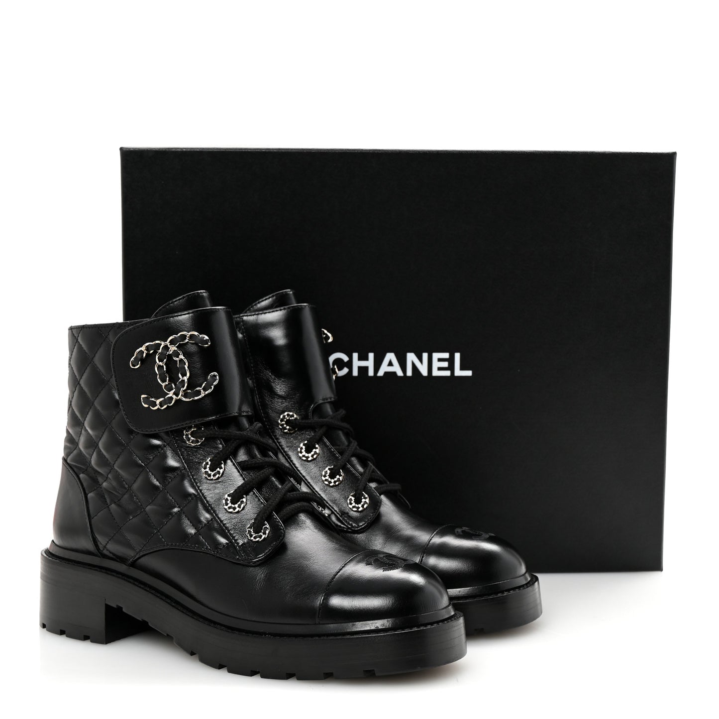 Shiny Lambskin Quilted Lace Up Combat Boots 39 Black
