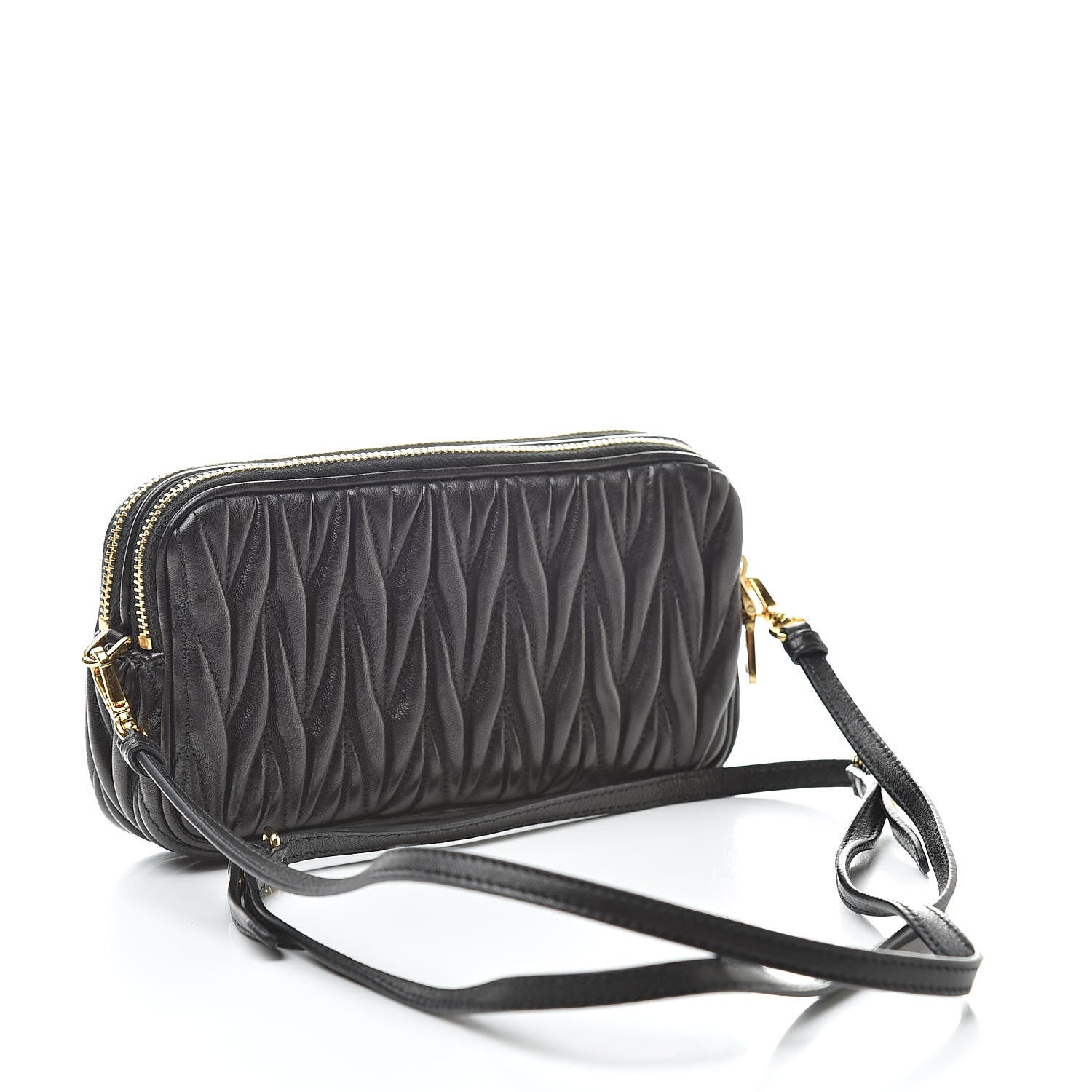 Miu Miu Nappa Matelasse Double Zip Pochette Clutch Black 3 of 11