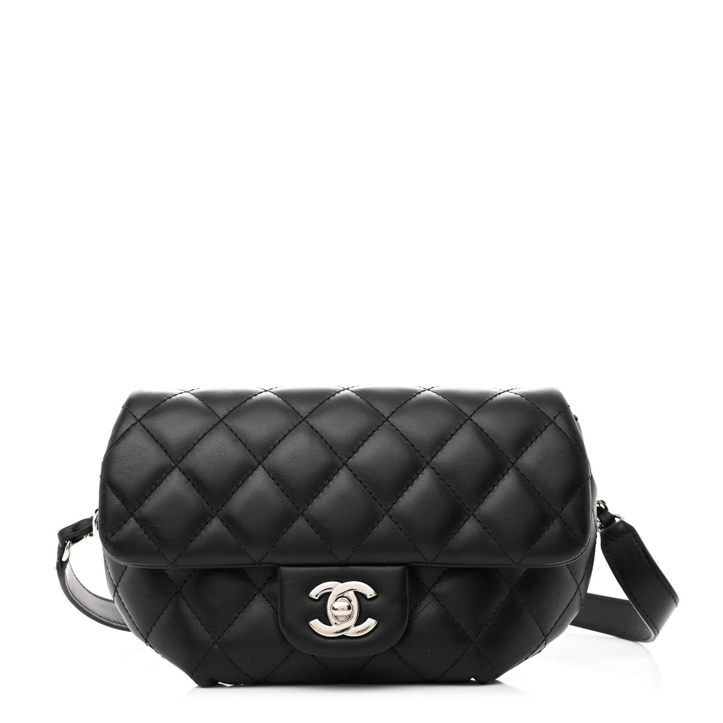 Calfskin Quilted CC Uniform Flap Belt Bag Black