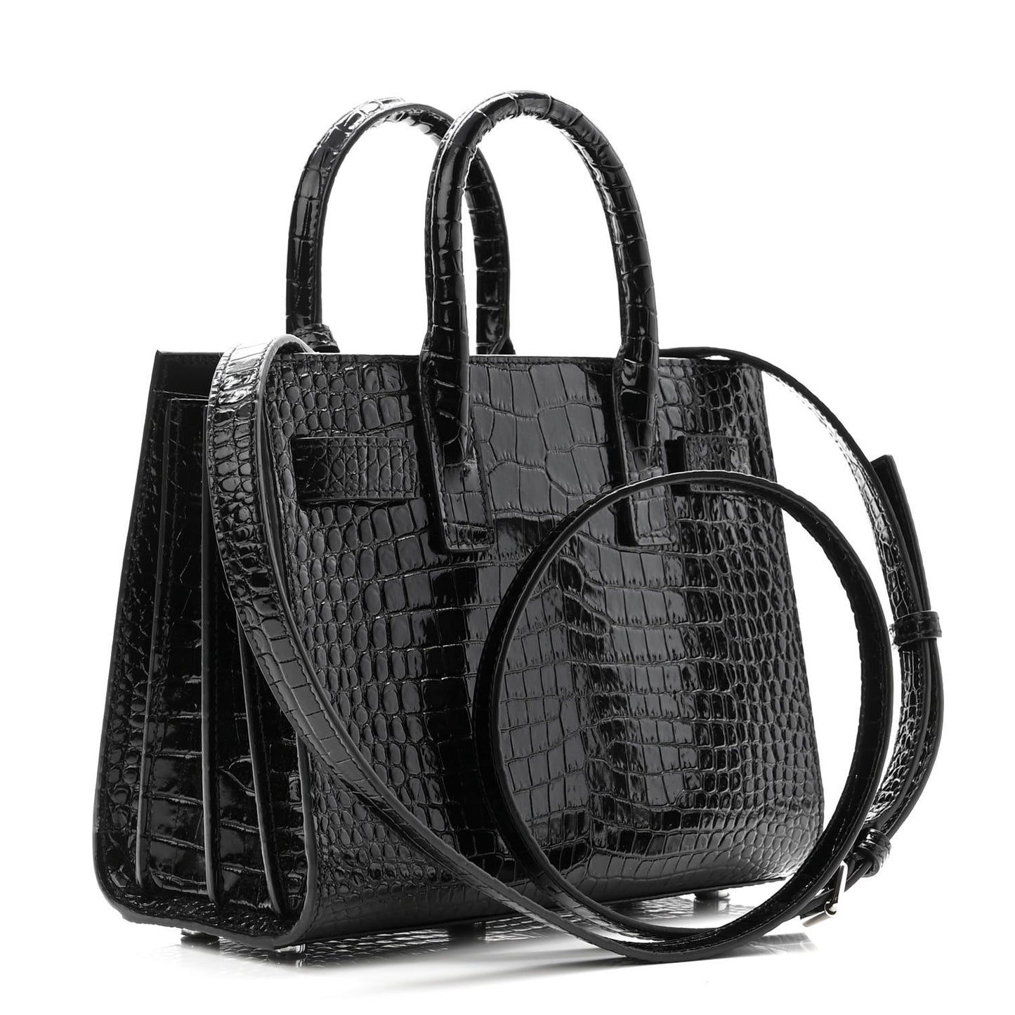 Calfskin Crocodile Embossed Nano Sac De Jour Black