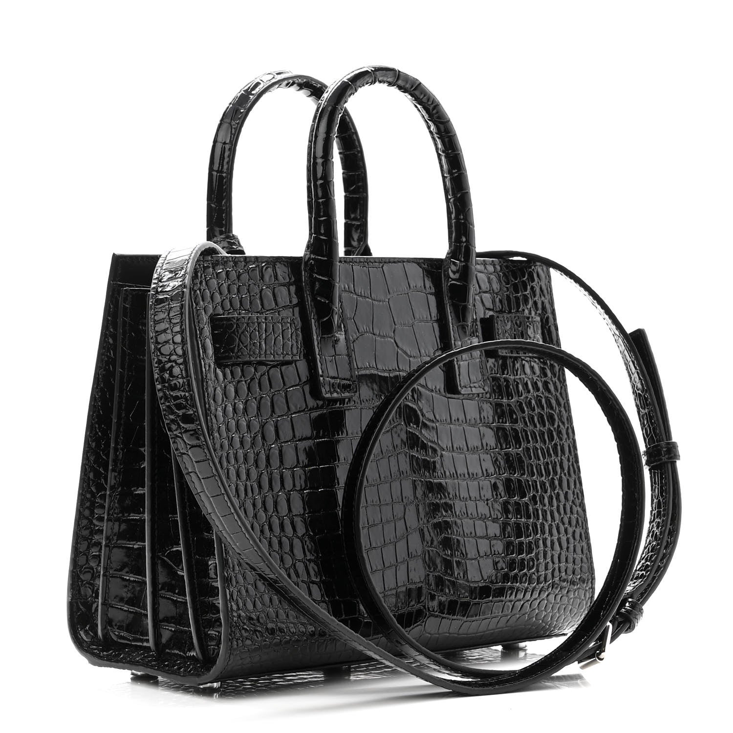 Saint Laurent Calfskin Crocodile Embossed Nano Sac De Jour Black 3 of 9