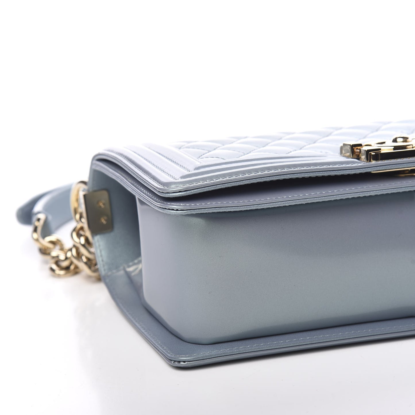 Iridescent Patent Calfskin Quilted Medium Boy Flap Light Blue