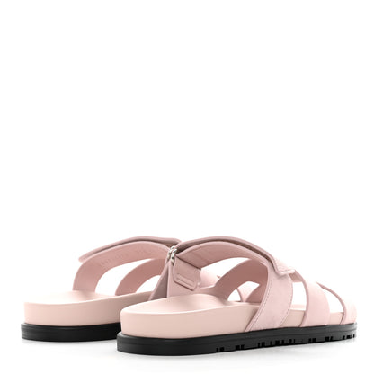 Hermes Suede Goatskin Womens Chypre Sandals 37.5 Rose Porcelaine 4 of 9