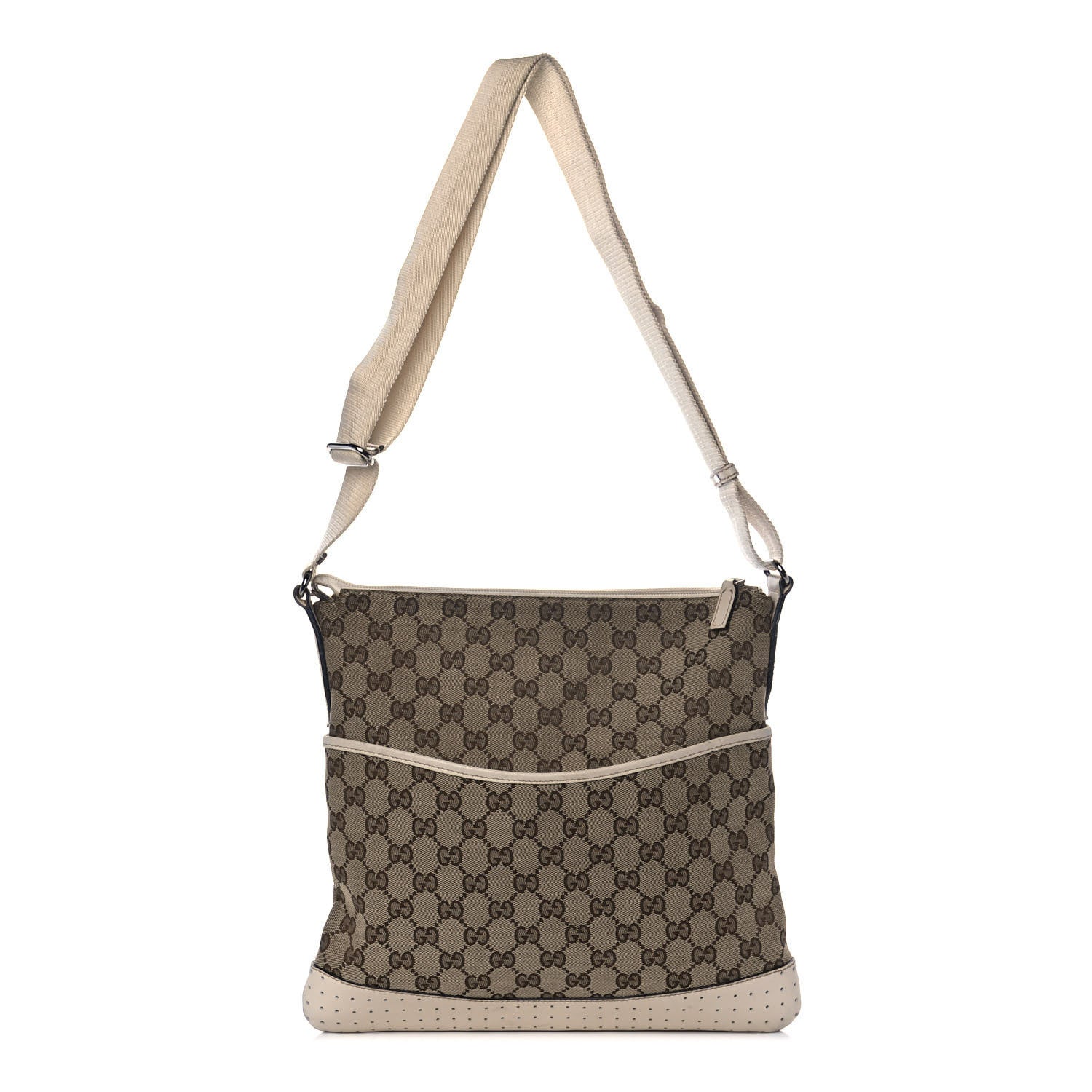 Gucci Monogram Calfskin Perforated Medium Flat Messenger Bag Off White 1 of 14