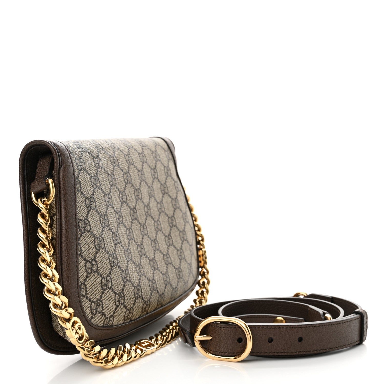 Gucci GG Supreme Monogram Textured Dollar Calfskin Blondie Chain Shoulder Flap Bag Beige Ebony New Acero 3 of 12
