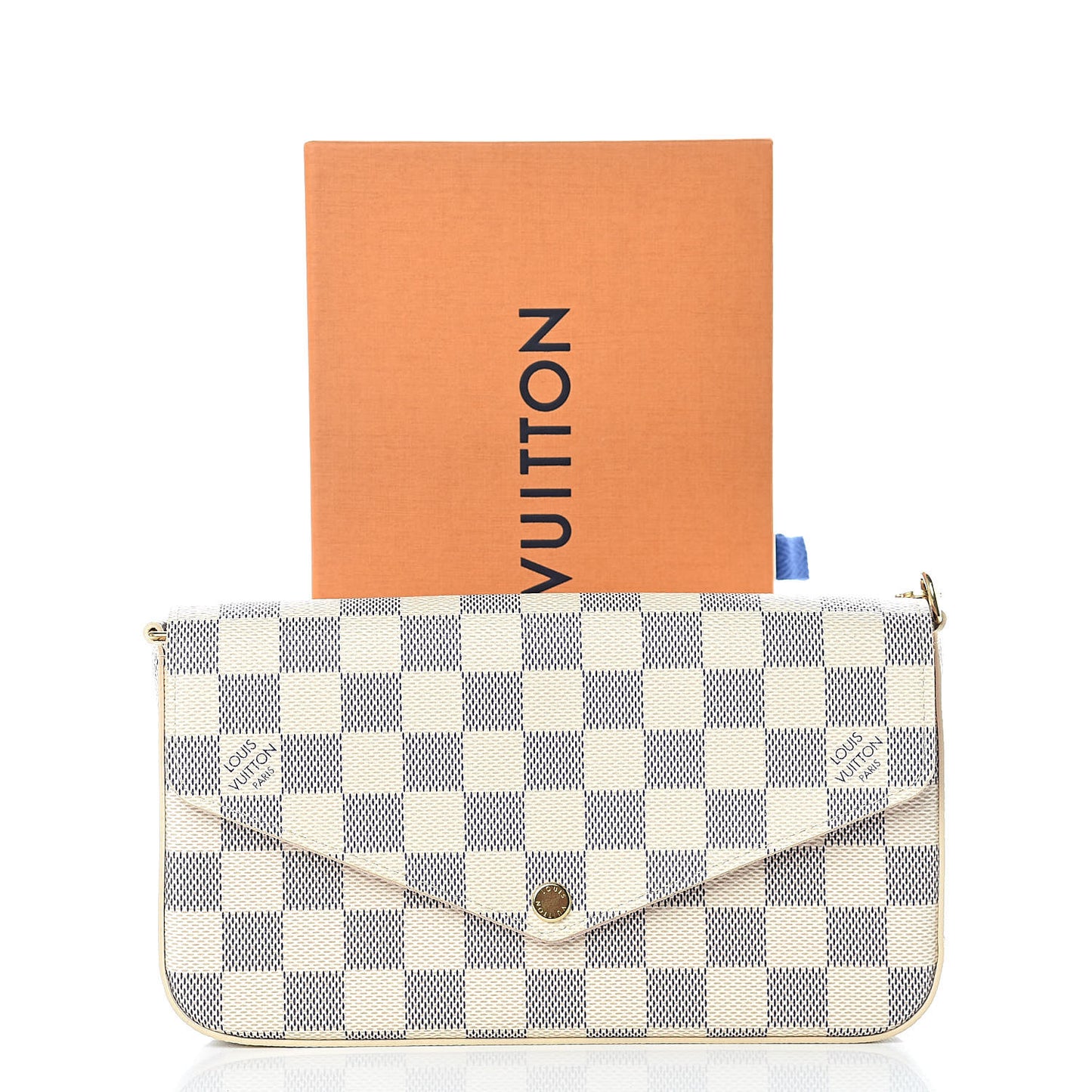 Damier Azur Pochette Felicie Chain Wallet Rose Ballerine