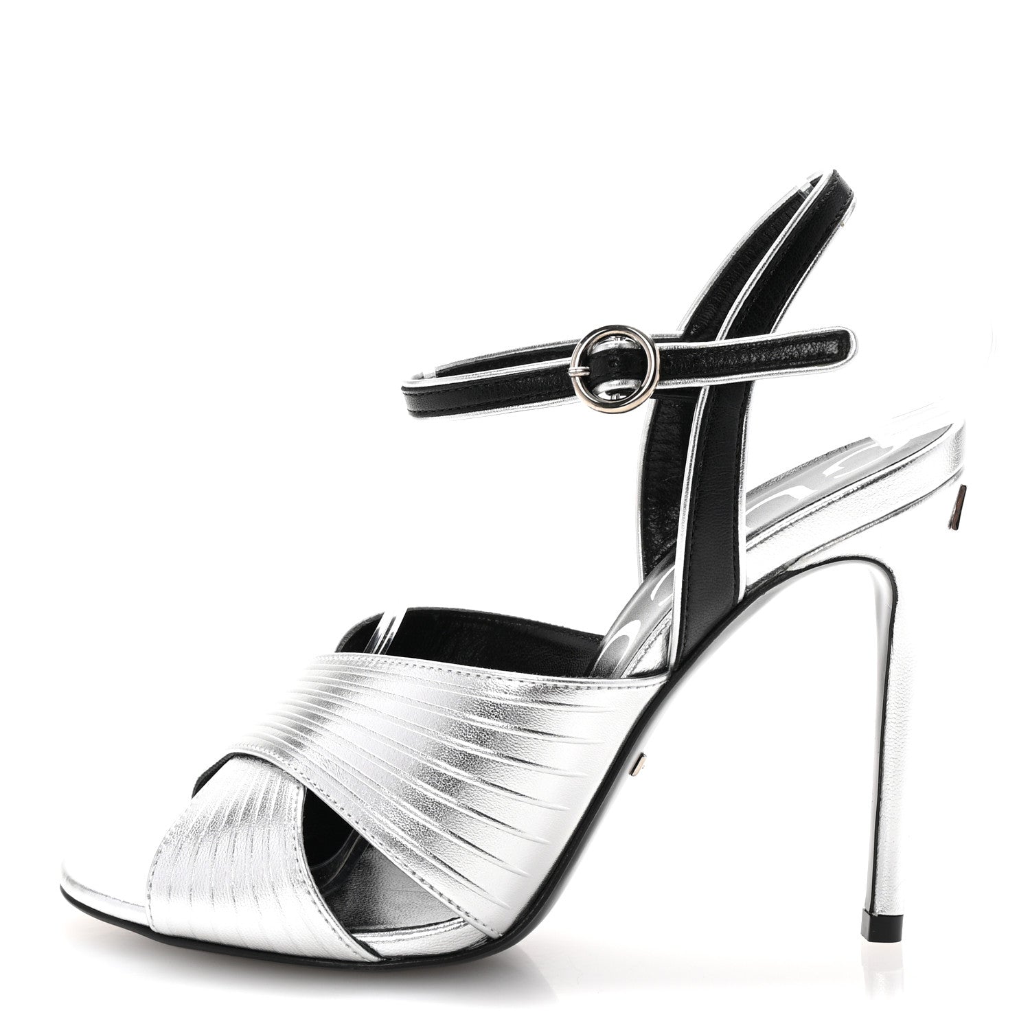 Gucci Malaga Kid Webby Crossover High Heel Sandals 37 Silver 1 of 10