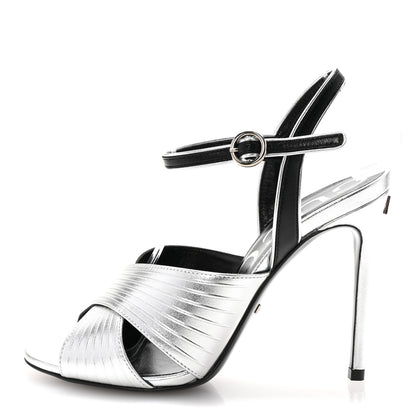 Gucci Malaga Kid Webby Crossover High Heel Sandals 37 Silver 1 of 10