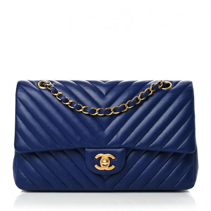 Chanel Lambskin Chevron Quilted Medium Double Flap Blue 1 of 10