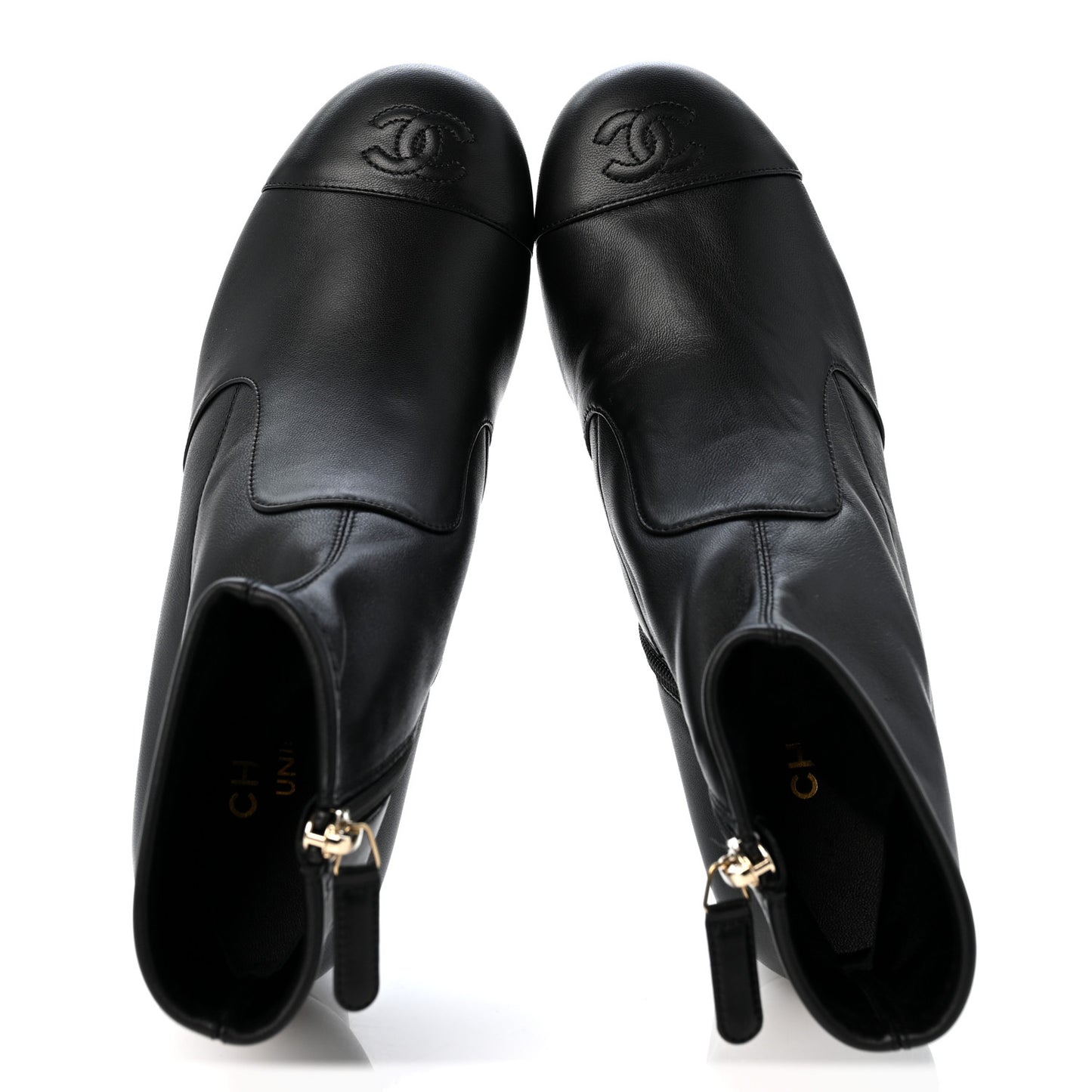 Stretch Lambskin Cap Toe CC Uniform Short Boots 38 Black