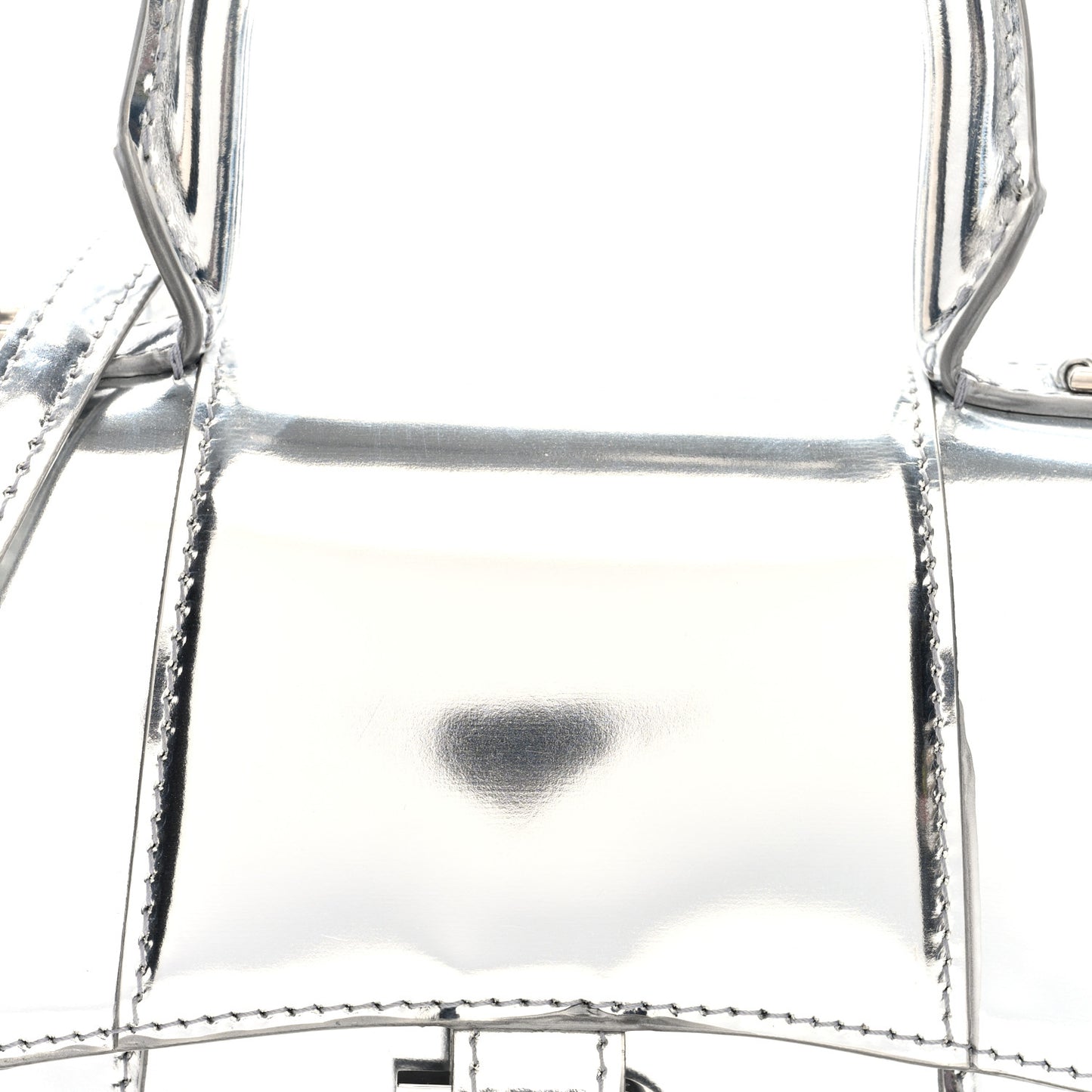 Metallic Calfskin Hourglass Top Handle Bag XS Silver