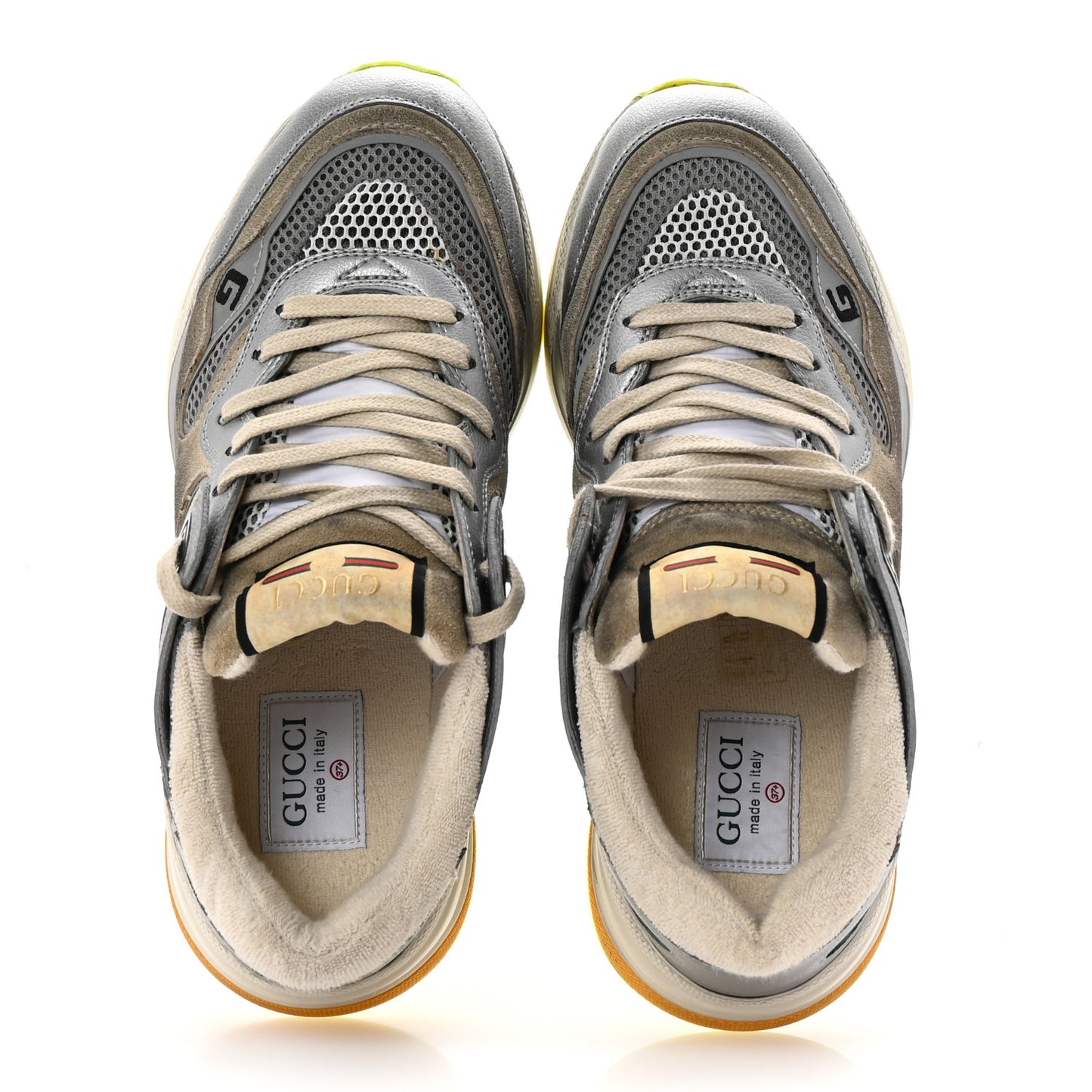 Metallic Calfskin Suede Womens Ultrapace Sneakers 37.5 Silver Oatmeal