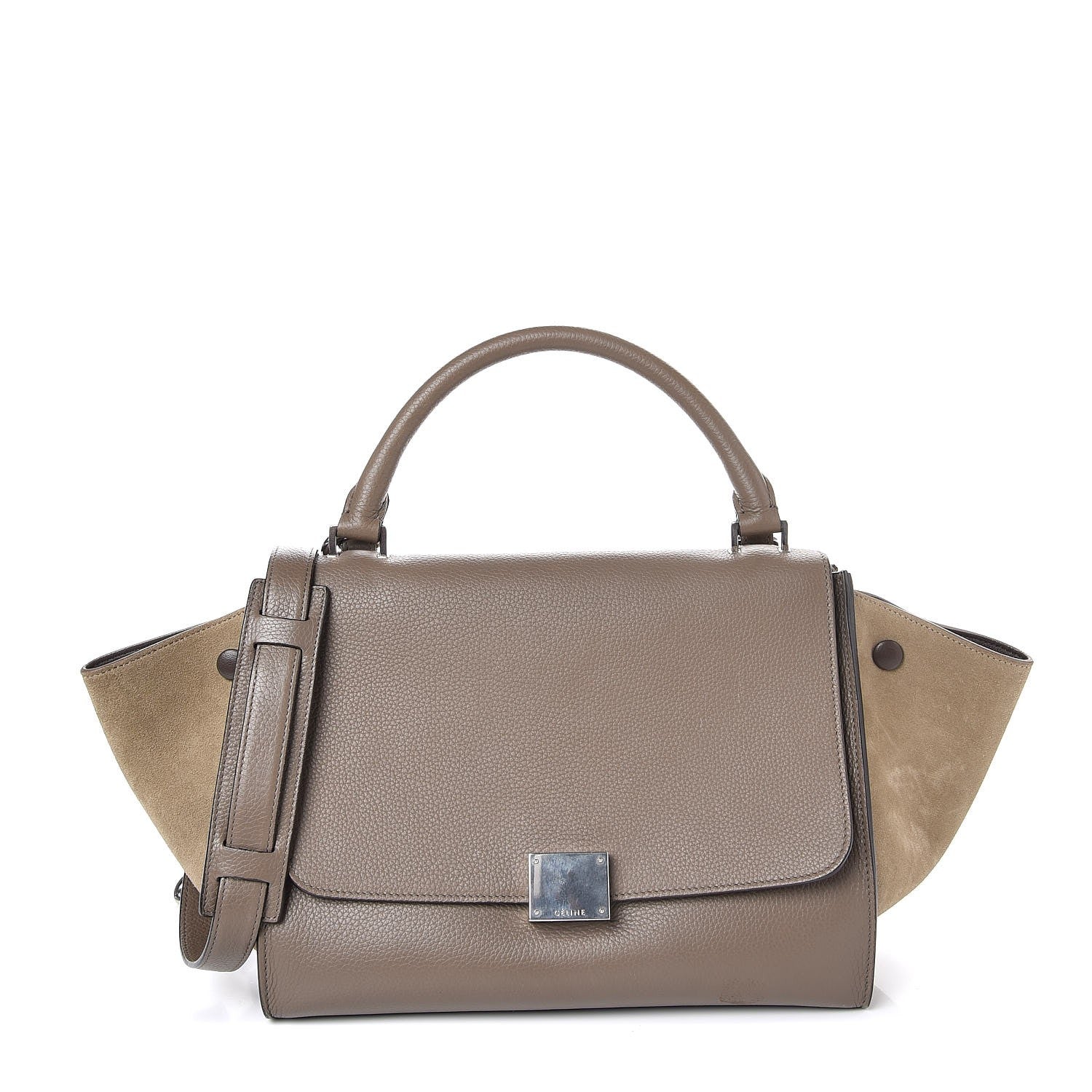 Celine Drummed Calfskin Suede Small Trapeze Souris 1 of 7