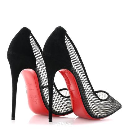 Christian Louboutin Fishnet Kid Suede Resille Follies 120 Pumps 39.5 Natural Black 5 of 11
