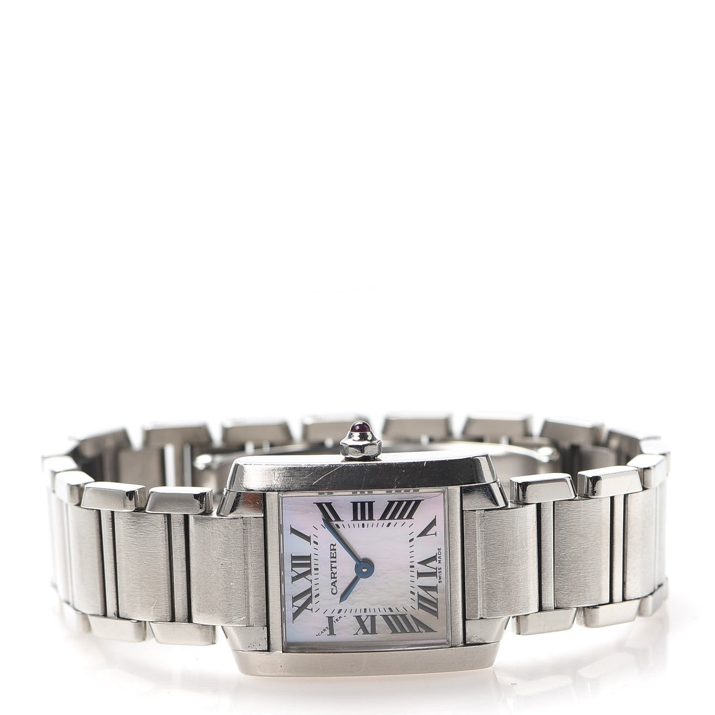 Stainless Steel Pink Mother of Pearl 20mm Tank Francaise Quartz Watch