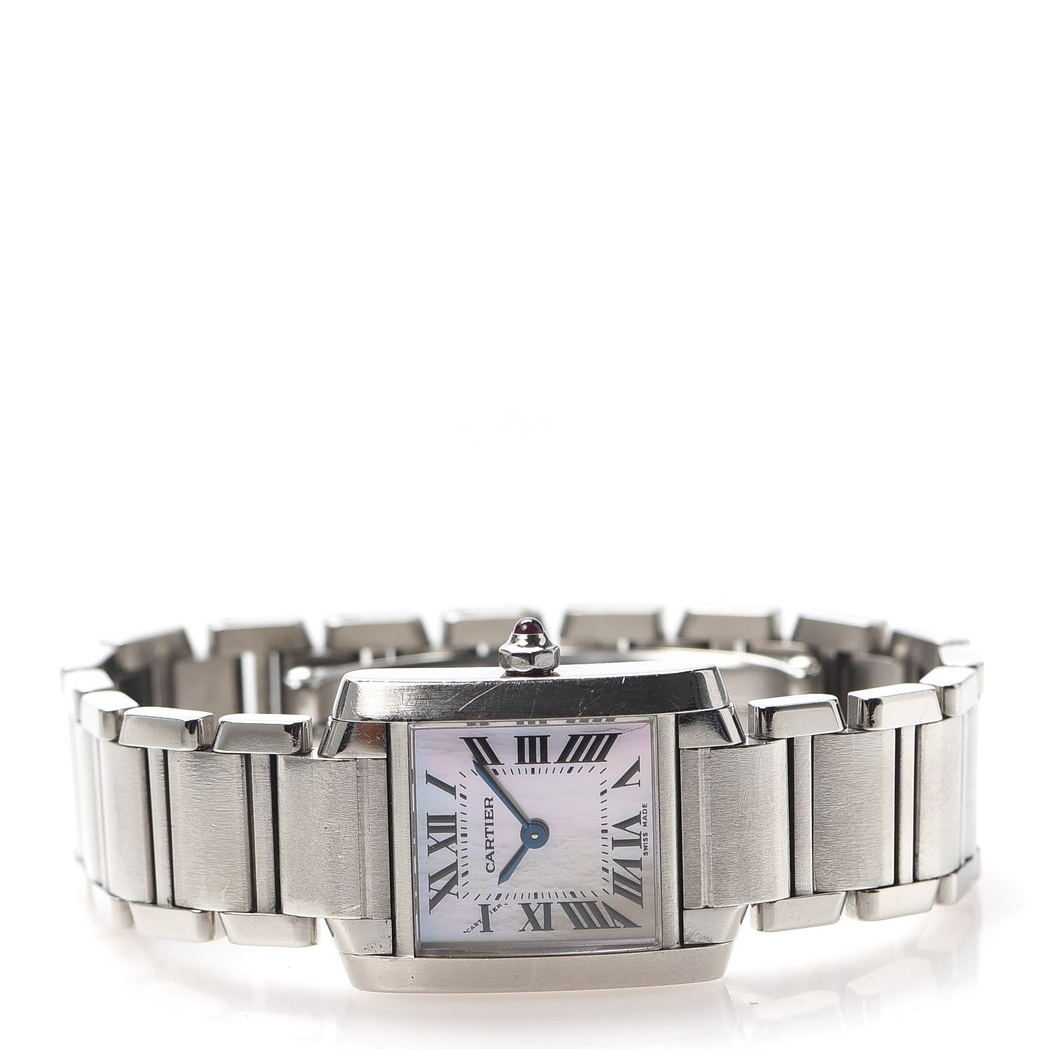 Cartier Stainless Steel Pink Mother of Pearl 20mm Tank Francaise Quartz Watch 3 of 7