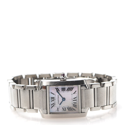 Cartier Stainless Steel Pink Mother of Pearl 20mm Tank Francaise Quartz Watch 3 of 7