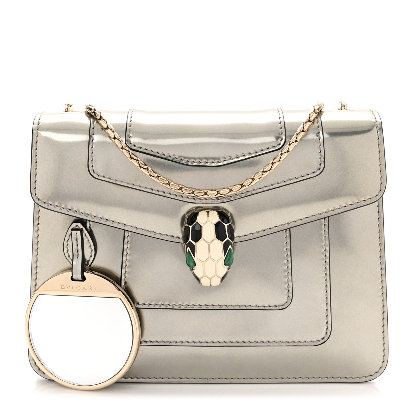 Metallic Calfskin Small Serpenti Forever Snake Strap Crossbody Bag Silver