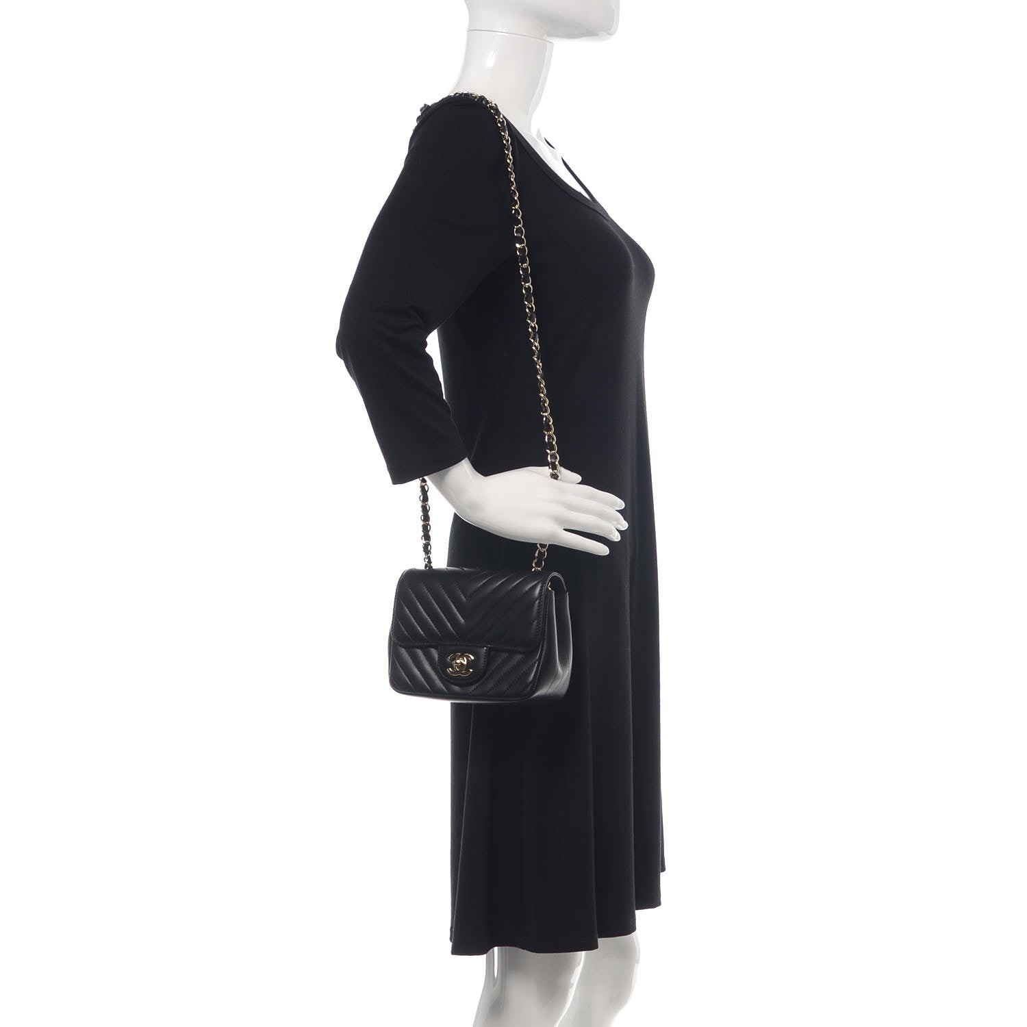 Chanel Lambskin Chevron Quilted Mini Square Flap Black 2 of 11