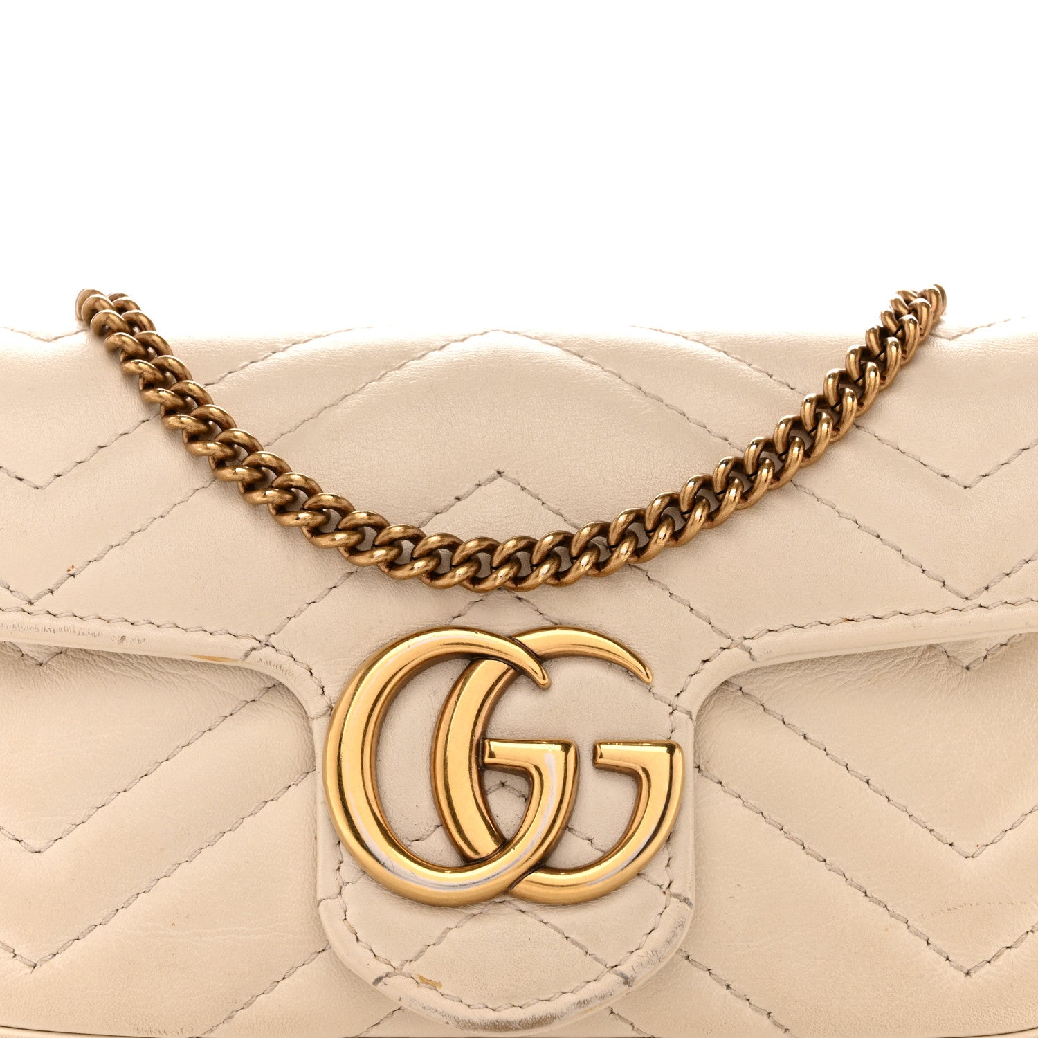 Gucci Calfskin Matelasse Super Mini GG Marmont Shoulder Bag White 8 of 17