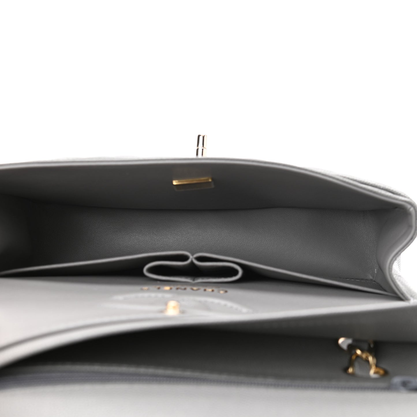 Caviar Quilted Small Double Flap Grey