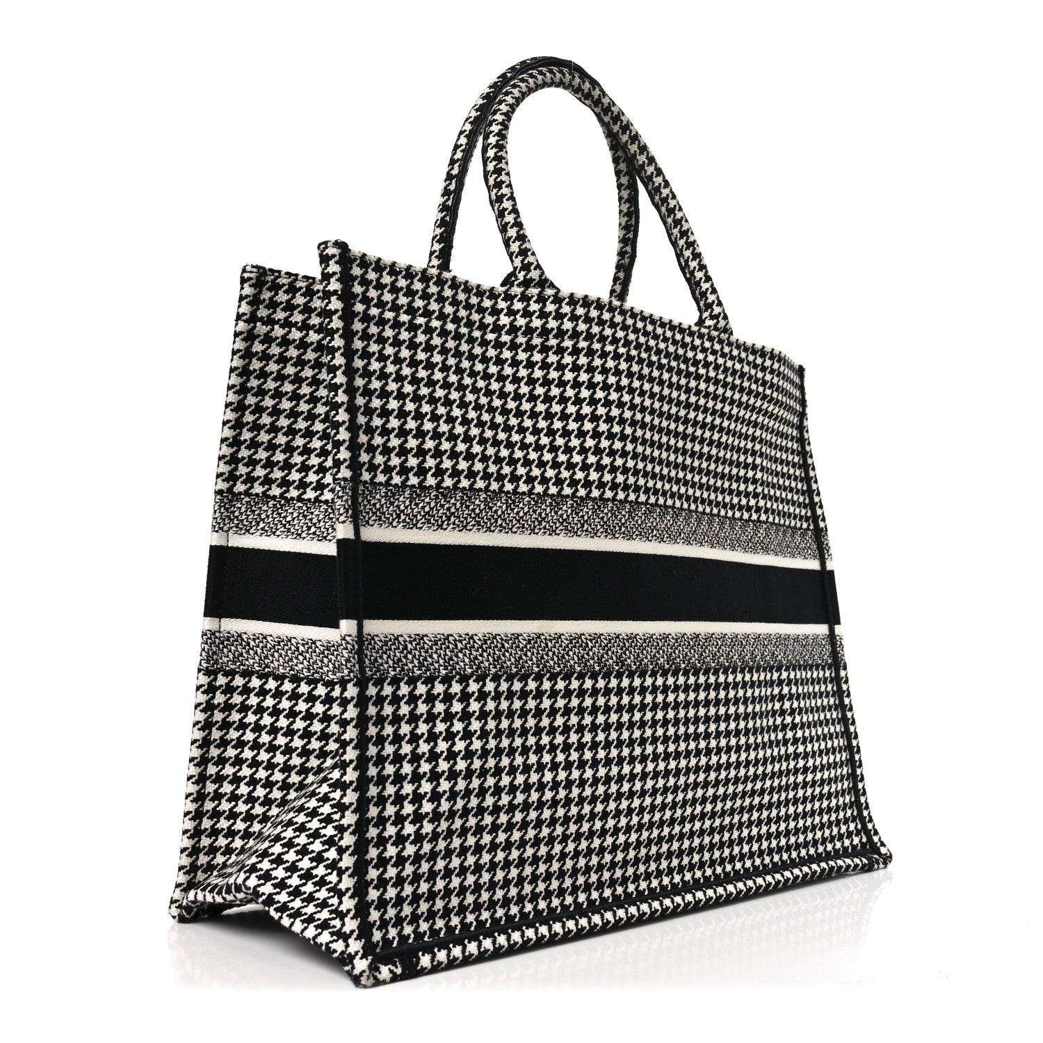 Christian Dior Canvas Houndstooth Embroidered Book Tote Black White 3 of 11