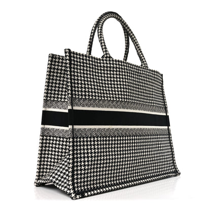 Christian Dior Canvas Houndstooth Embroidered Book Tote Black White 3 of 11