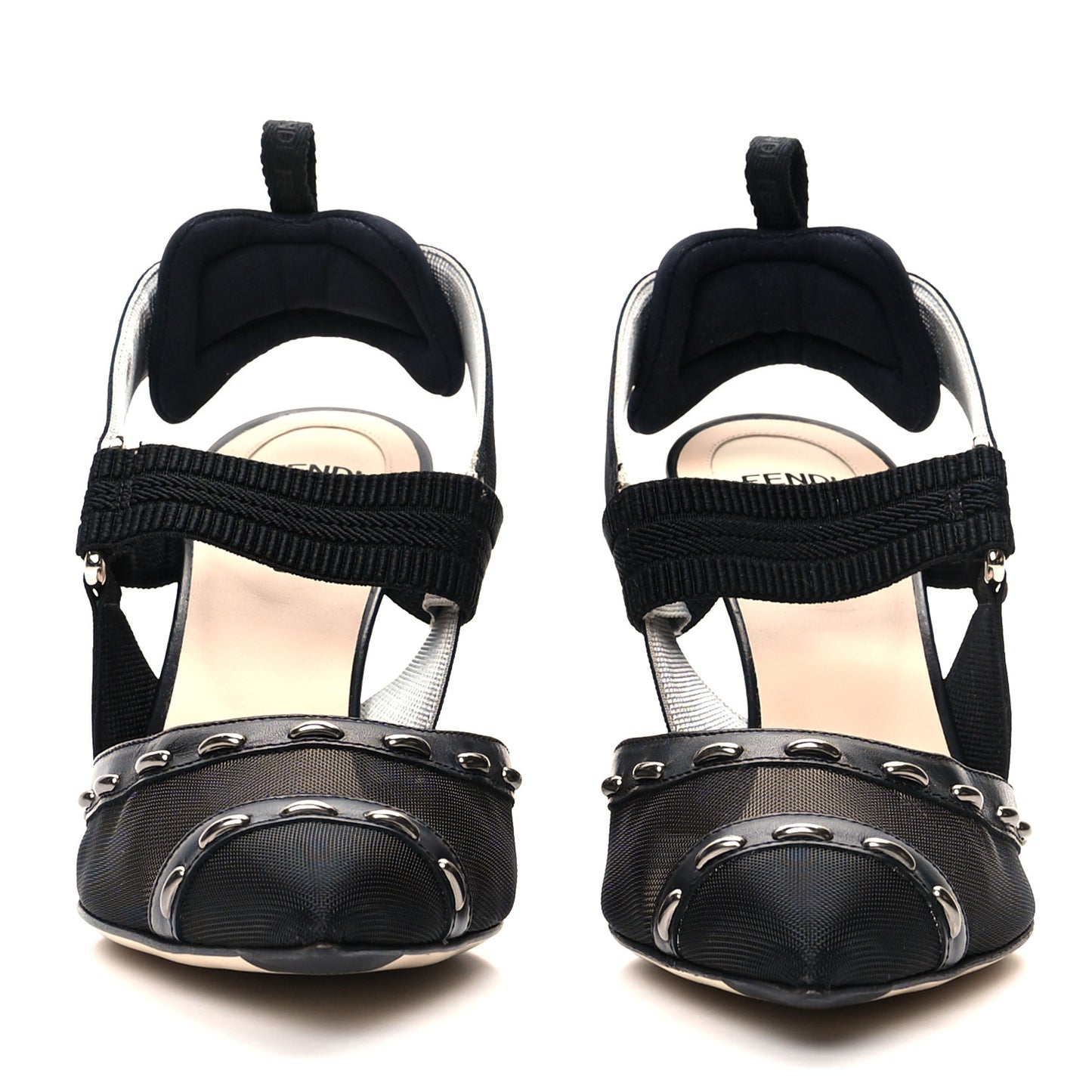 Technical Mesh Vitello Metal Stitches Colibri 85mm Slingback Pumps 37.5 Black Canna di Fucile