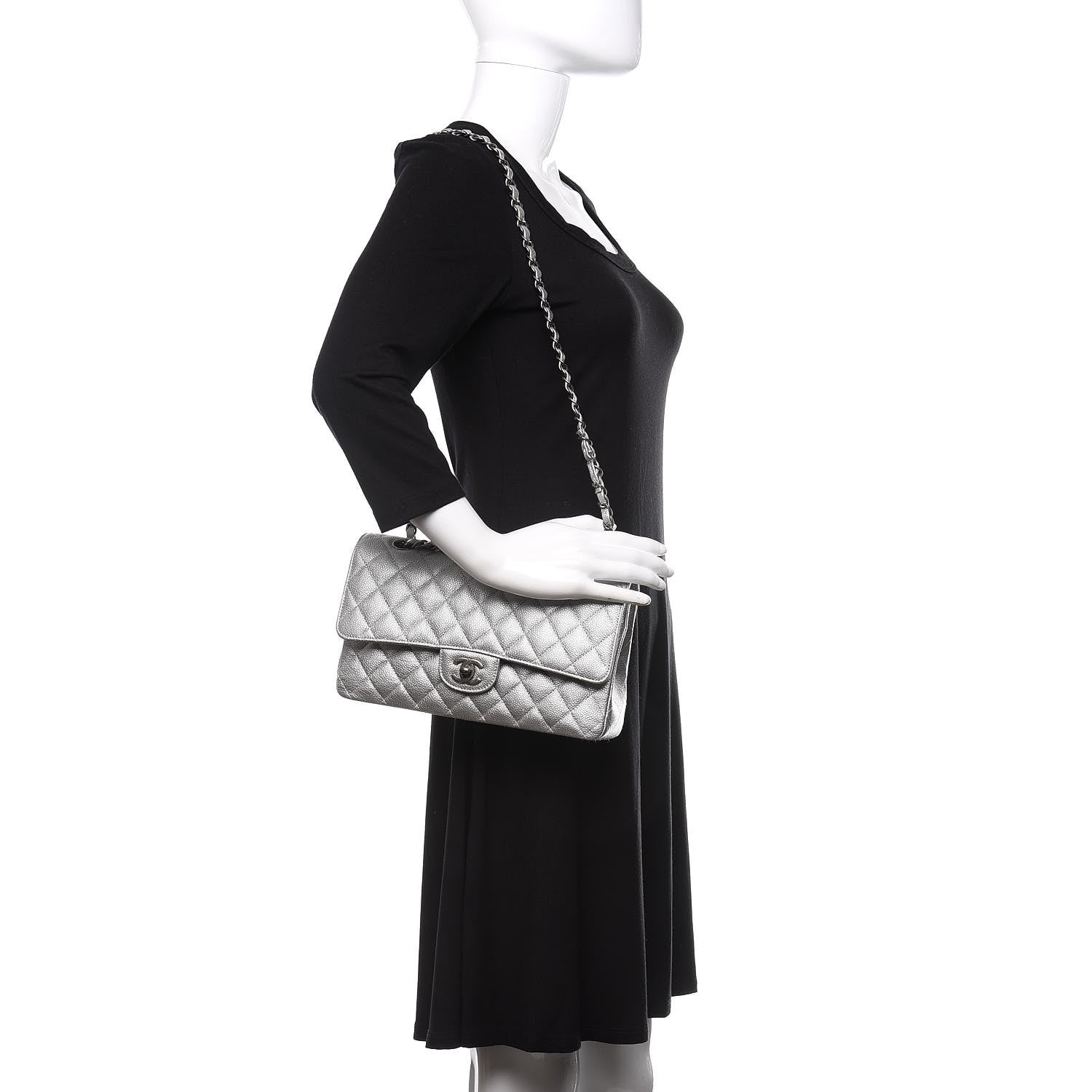 Chanel Metallic Caviar Quilted Medium Double Flap Silver 2 of 12