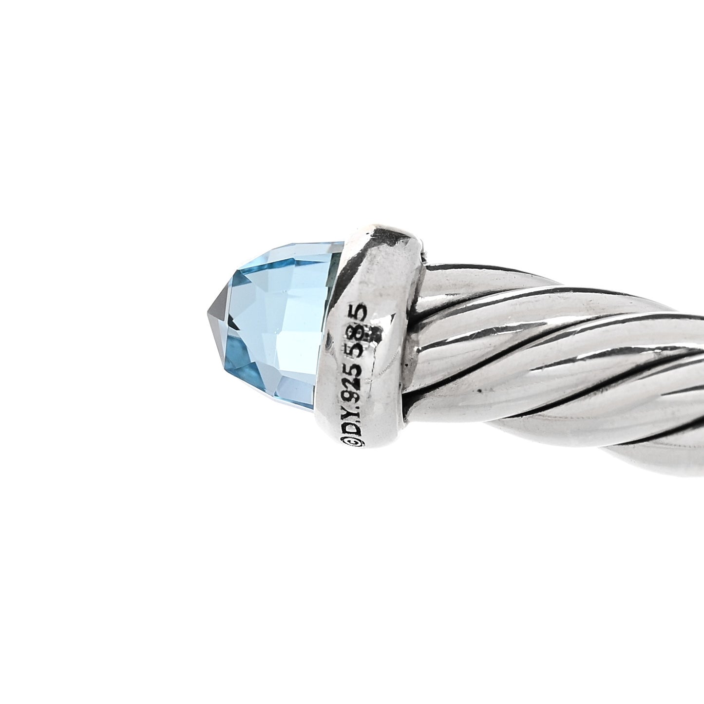Sterling Silver 14K Yellow Gold Blue Topaz 4mm Cable Flex Bracelet