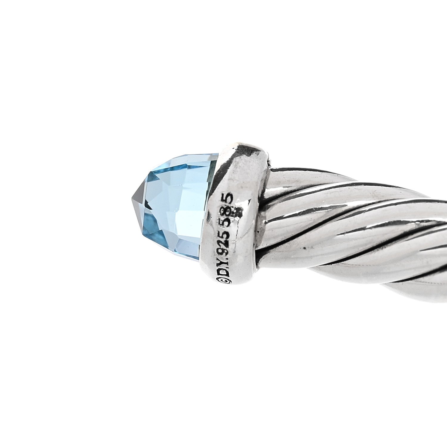 David Yurman Sterling Silver 14K Yellow Gold Blue Topaz 4mm Cable Flex Bracelet 3 of 4