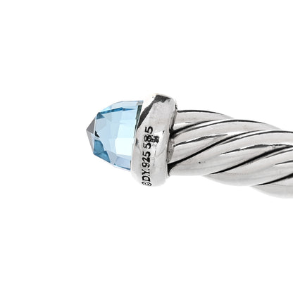 David Yurman Sterling Silver 14K Yellow Gold Blue Topaz 4mm Cable Flex Bracelet 3 of 4