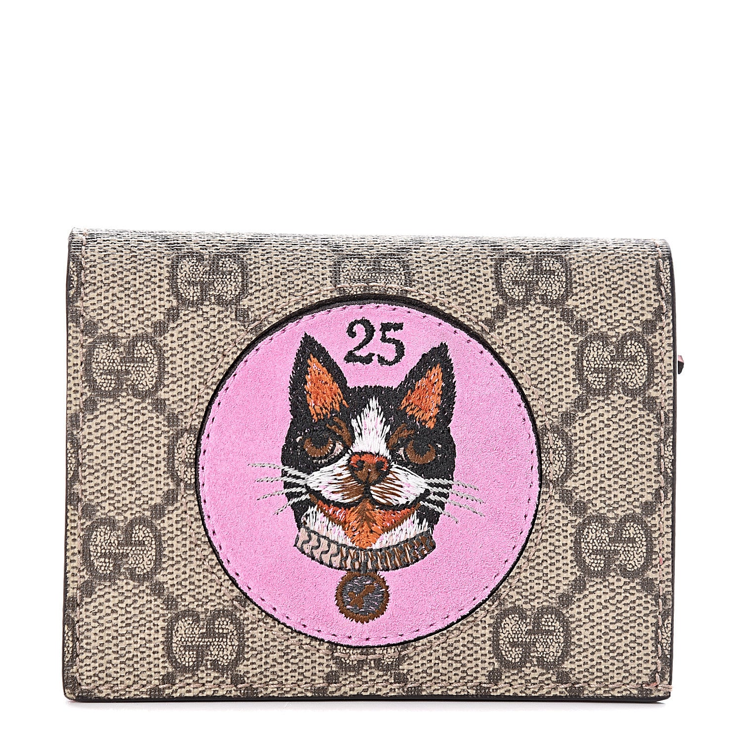 Gucci GG Supreme Monogram Bosco Patch Card Case Wallet Beige Malva Hibiscus Red 1 of 8