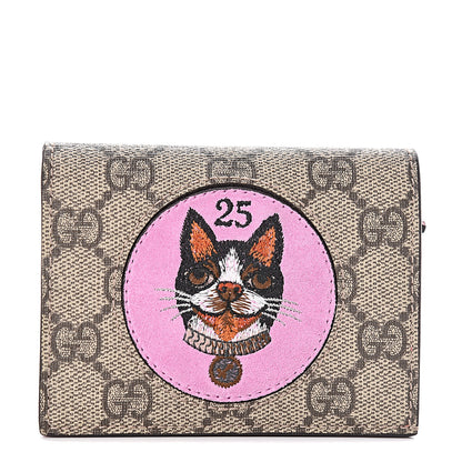 Gucci GG Supreme Monogram Bosco Patch Card Case Wallet Beige Malva Hibiscus Red 1 of 8