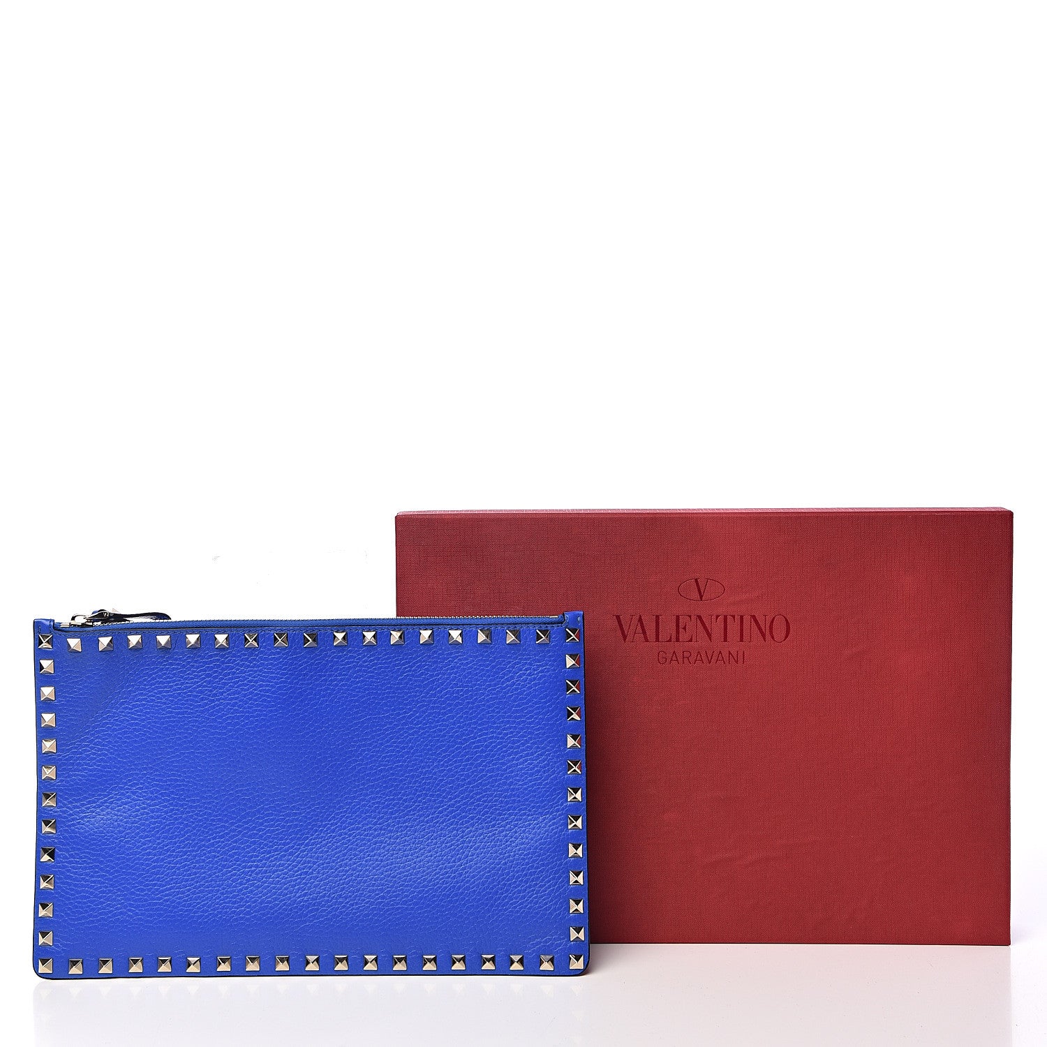 Valentino Garavani Pebbled Calfskin Large Rockstud Zip Pouch Acid Blue 7 of 7