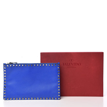 Valentino Garavani Pebbled Calfskin Large Rockstud Zip Pouch Acid Blue 7 of 7