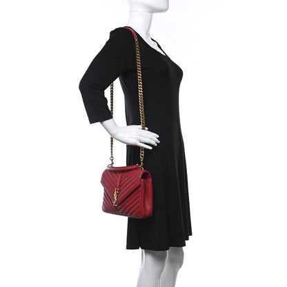 Saint Laurent Sheepskin Matelasse Chevron Monogram Medium College Bag Lipstick Red 3 of 9