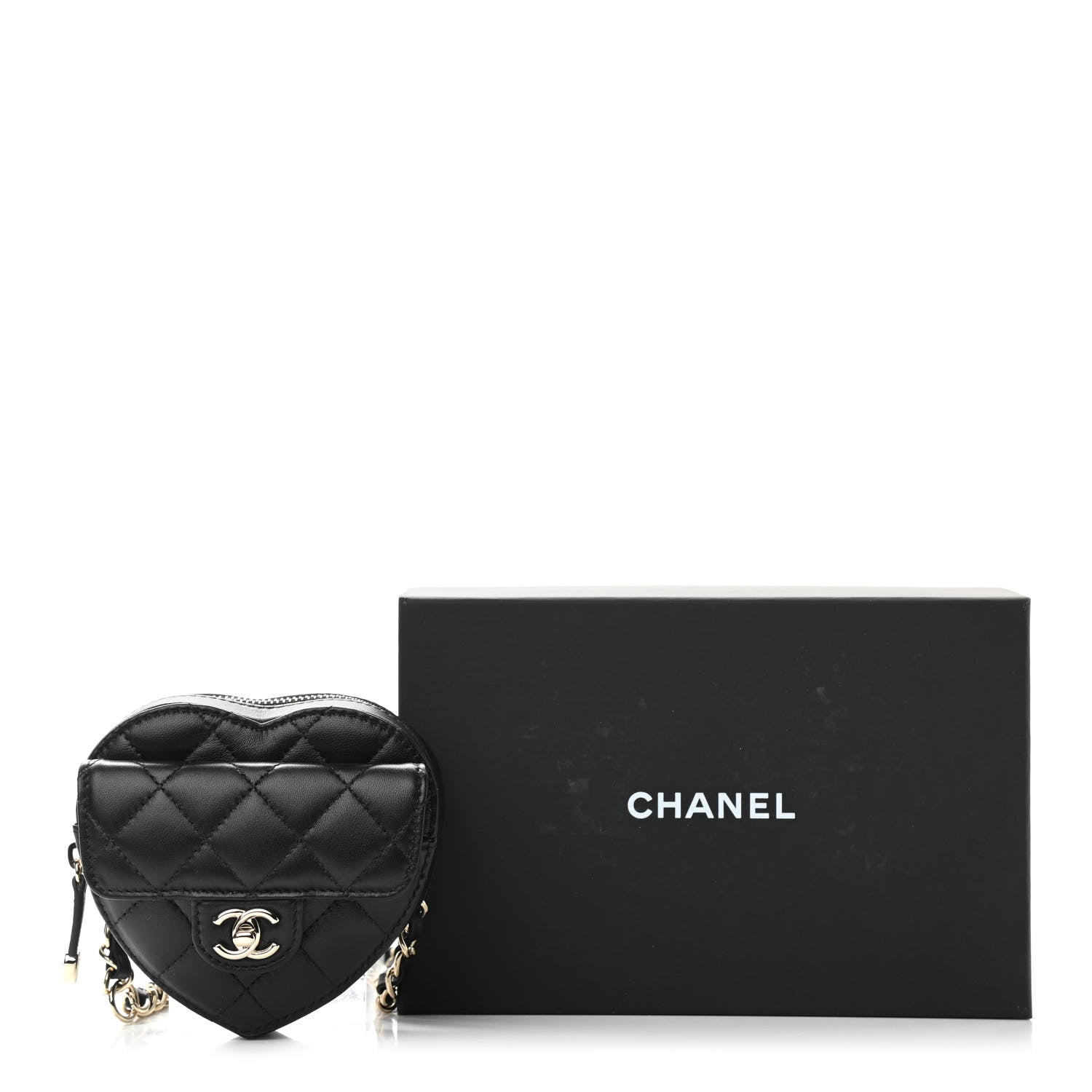 Chanel Lambskin Quilted CC In Love Heart Waist Belt Bag With Chain Black 11 of 11