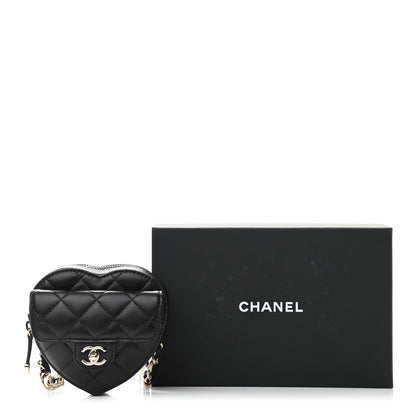 Chanel Lambskin Quilted CC In Love Heart Waist Belt Bag With Chain Black 11 of 11