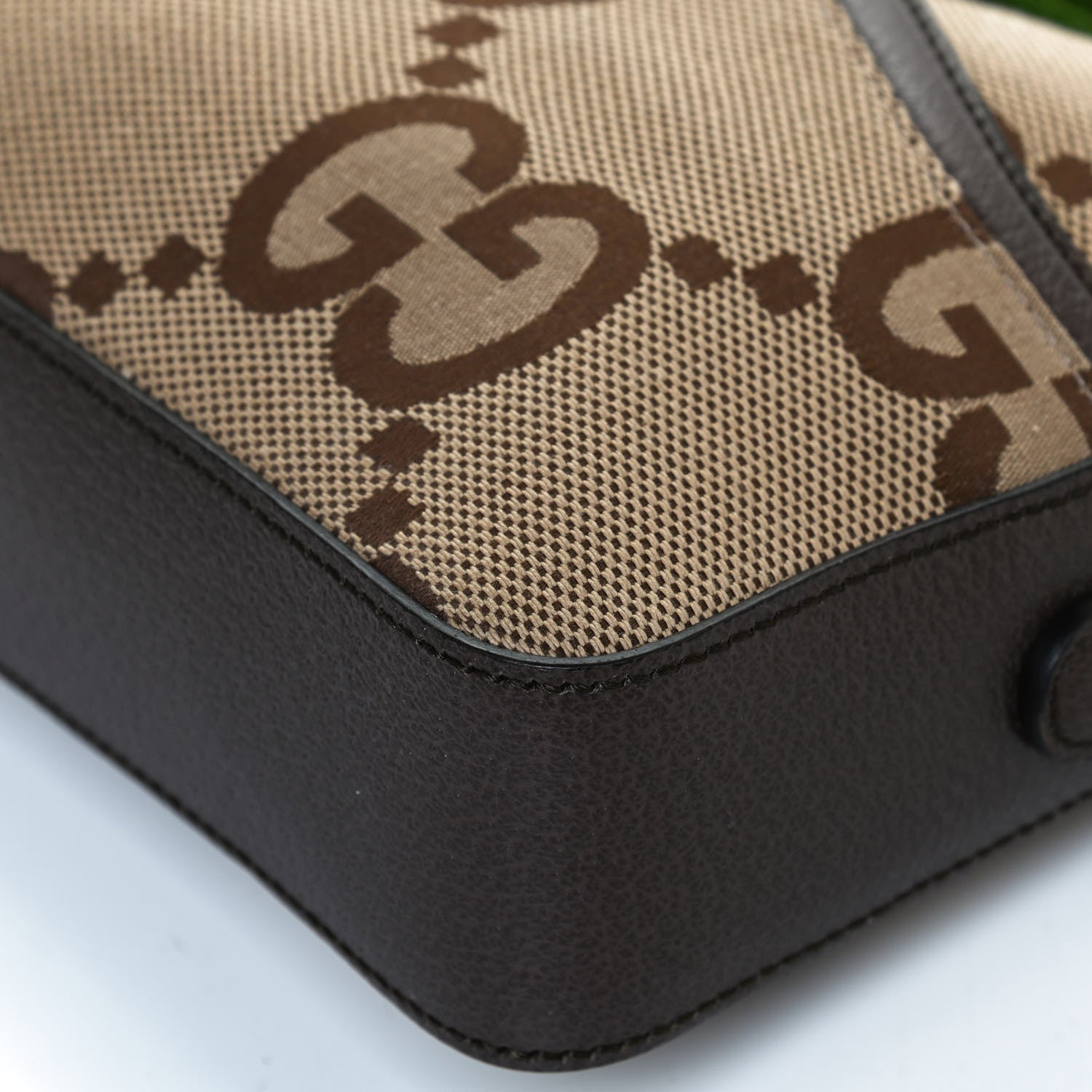 Gucci Monogram Jumbo GG Textured Dollar Calfskin Web Messenger Shoulder Bag Camel Ebony New Acero 11 of 12