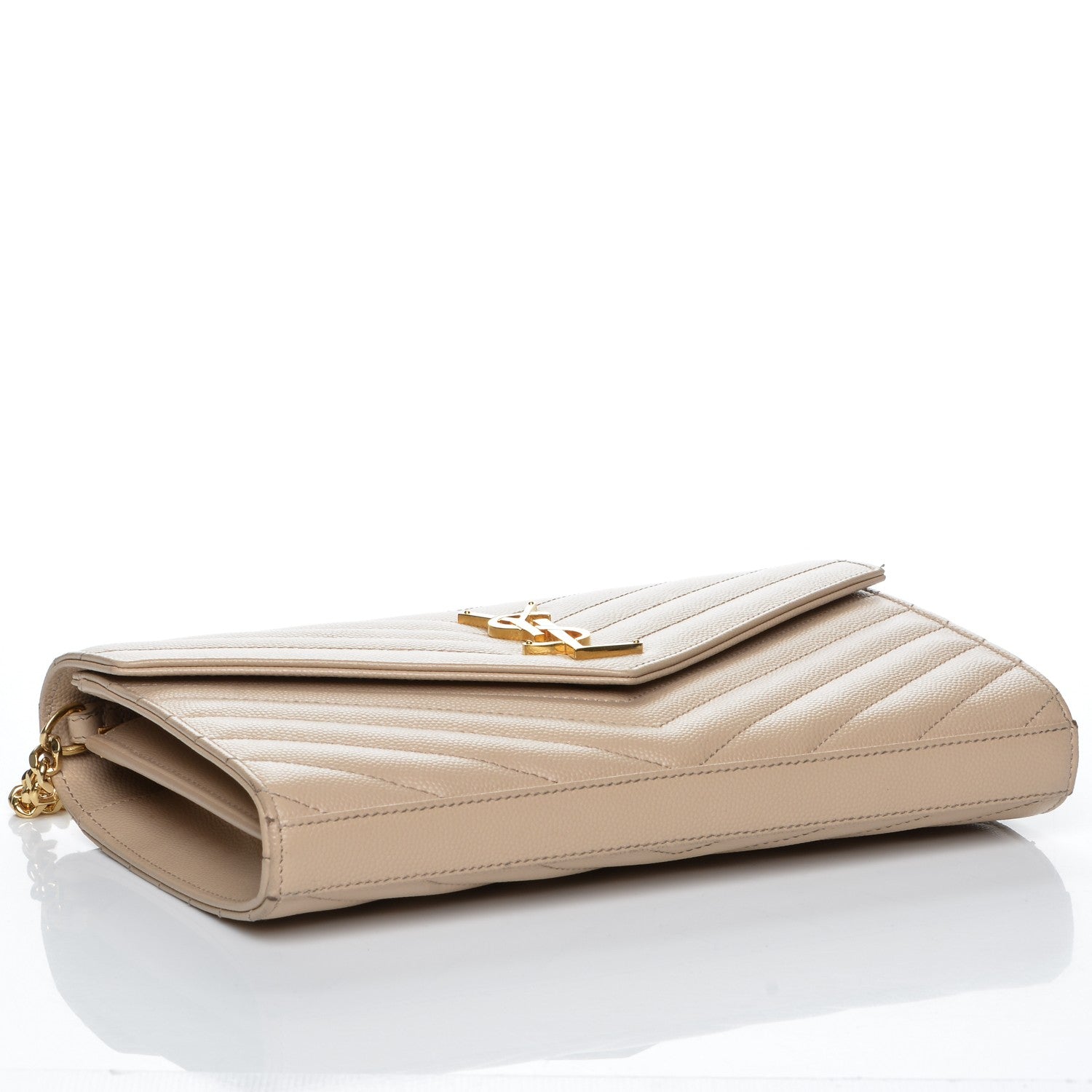 Saint Laurent Grain De Poudre Matelasse Chevron Monogram Chain Wallet Nude Powder 4 of 6