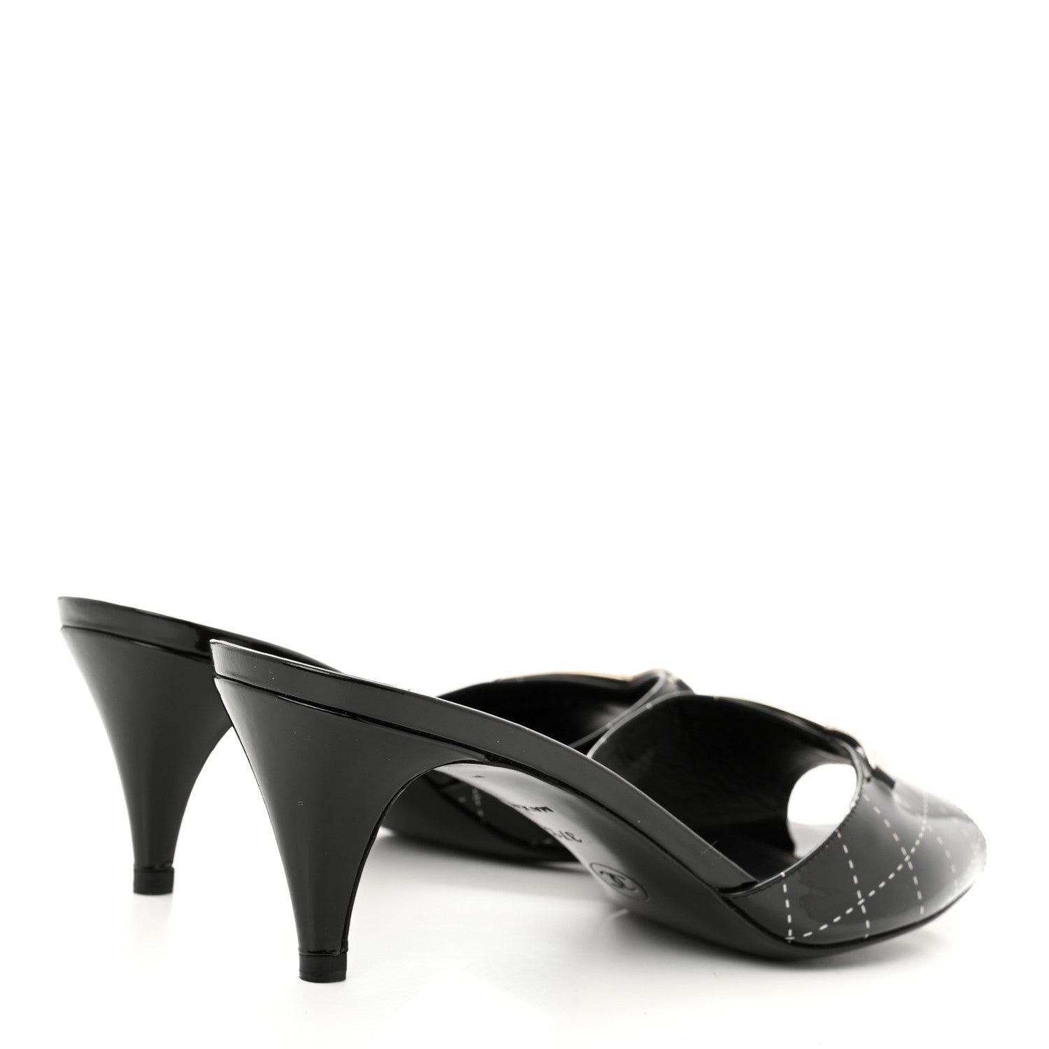 Chanel Patent Printed Mule Sandals 37.5 Black 3 of 10