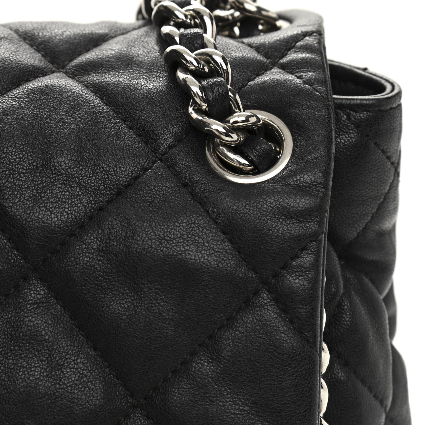 Washed Lambskin Quilted Maxi Chain Around Flap Black