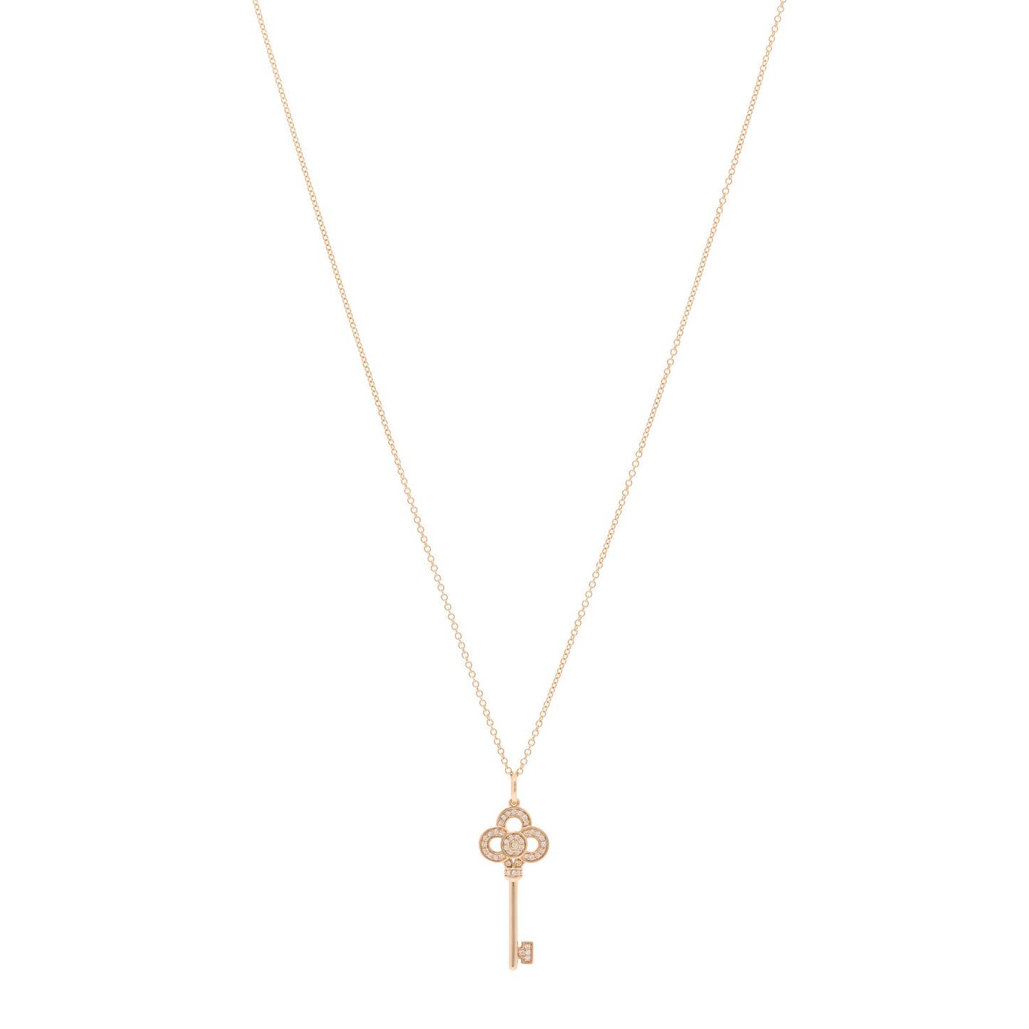 18K Rose Gold Diamond Mini Crown Key Pendant Necklace